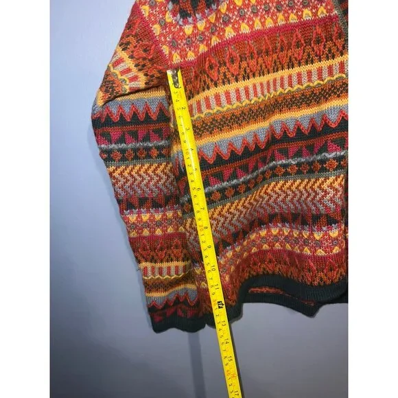 Vintage‎ The Peruvian Collection Multi Colored V-Neck Cardigan SZ L 100% Alpaca